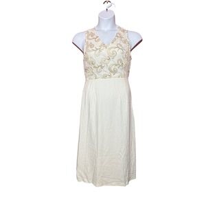 Fashion Network Women Medium Embroidery Cream Sleeveless Maxi Dress Formal Gown
